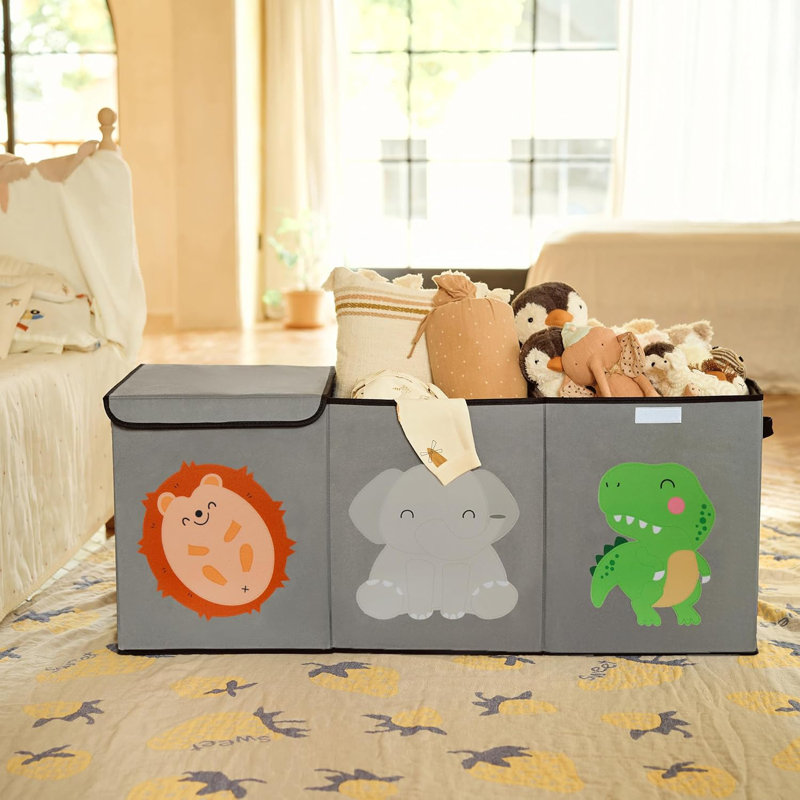 Toy Storage Organizer with Lids, Extra Large Toy Boxes for Kids, Handles and Divider, 142L, Grey