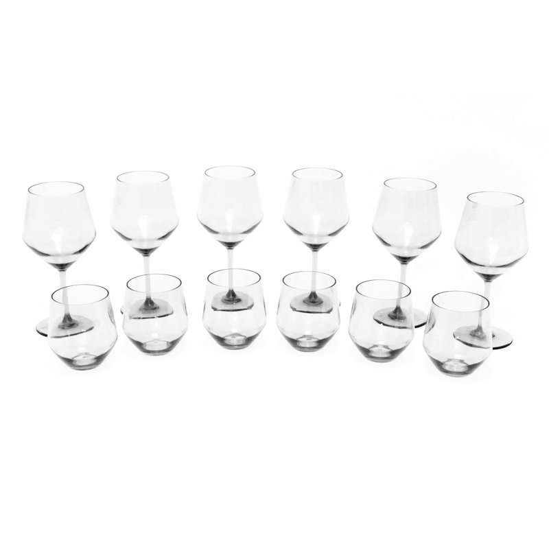 Darnez Angle Collection 12 Pieces Acrylic Wine Glass Set - Includes 2 Sizes, Clear