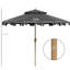 Parasol de patio 9 pi avec 8 nervures, double plateau gris foncé à volants, inclinaison à bouton-poussoir et manivelle pour la terrasse de la piscine extérieure - Auvent ventilé