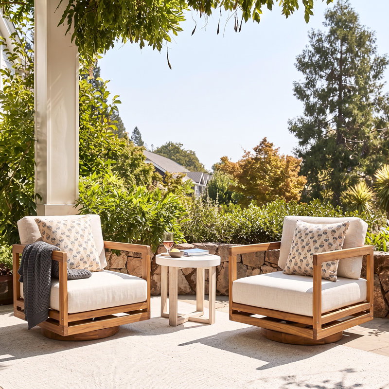 Sundale Outdoor Acacia Wood 360° Swivel Lounge Chair, 2