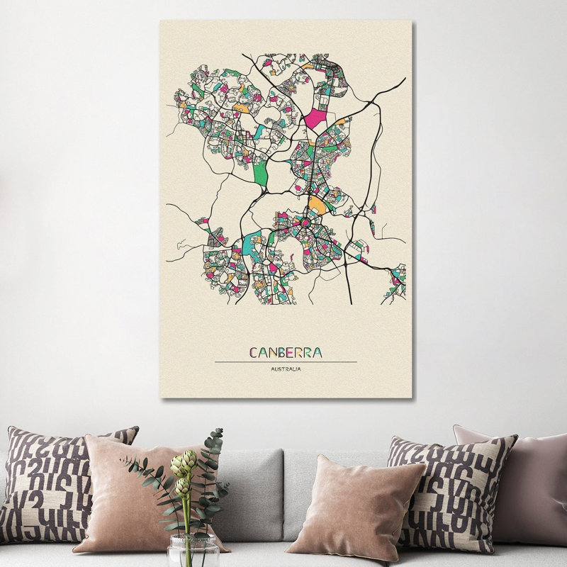 Canberra, Australia Map by Ayse Deniz Akerman - Wrapped Canvas Print