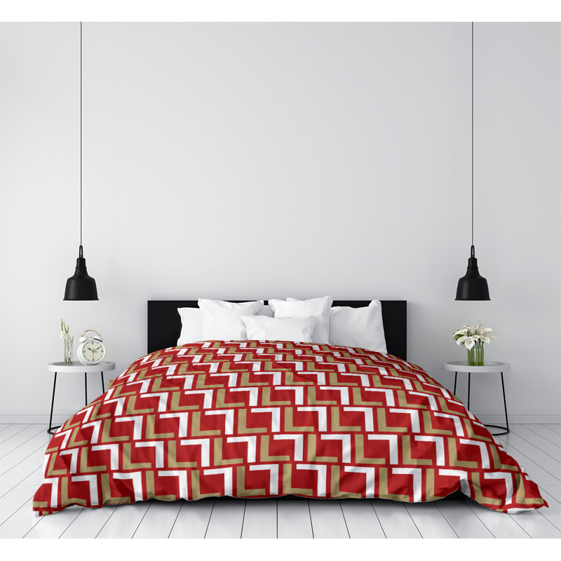 Housse de couette simple, Housse de couette pour grand lit, Polyester brossé, Rouge / or / blanc