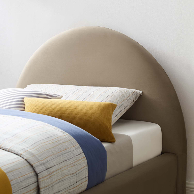 Resort Performance Velvet Arched Round Platform Bed, Taupe, Twin