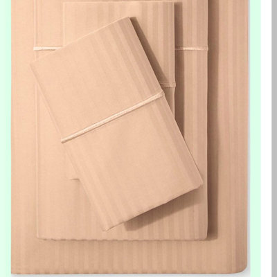 Breathable Cotton Damask Sheets Set - Twin Size 3 Pc 500 TC Weave Bedding with Deep Pockets for College Dorm Room or Resort Hotel Luxury Decor - Maple Sugar