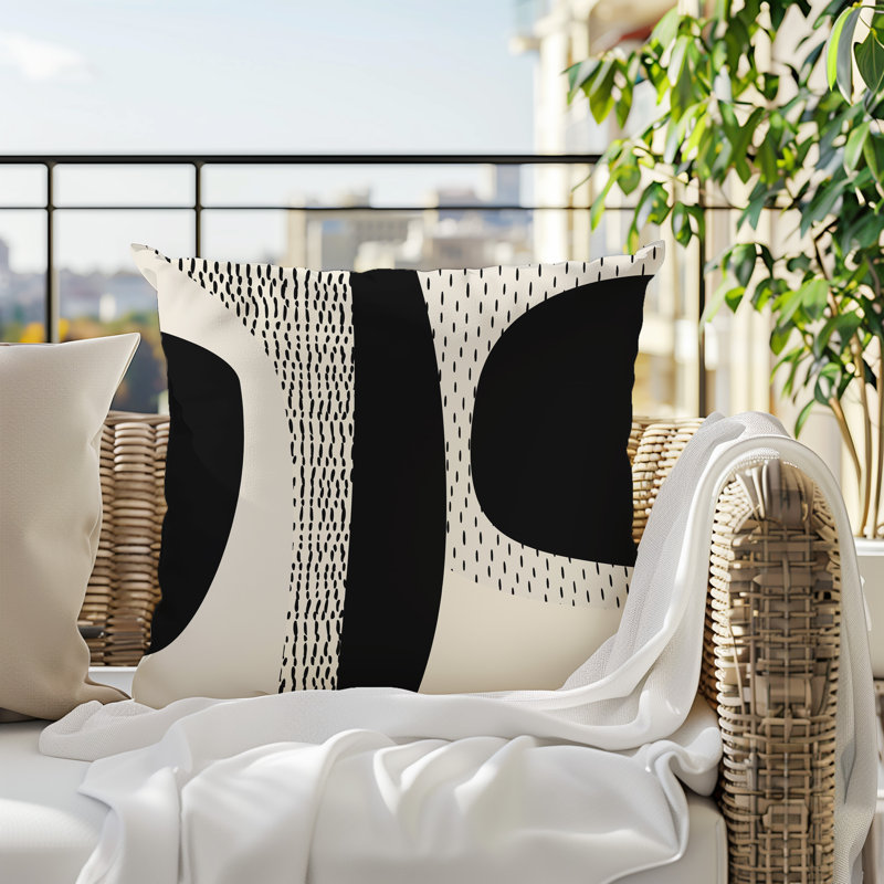 Coussin carré intérieur / extérieur pia, H 15 po x l 15 po, Blanc cassé / noir