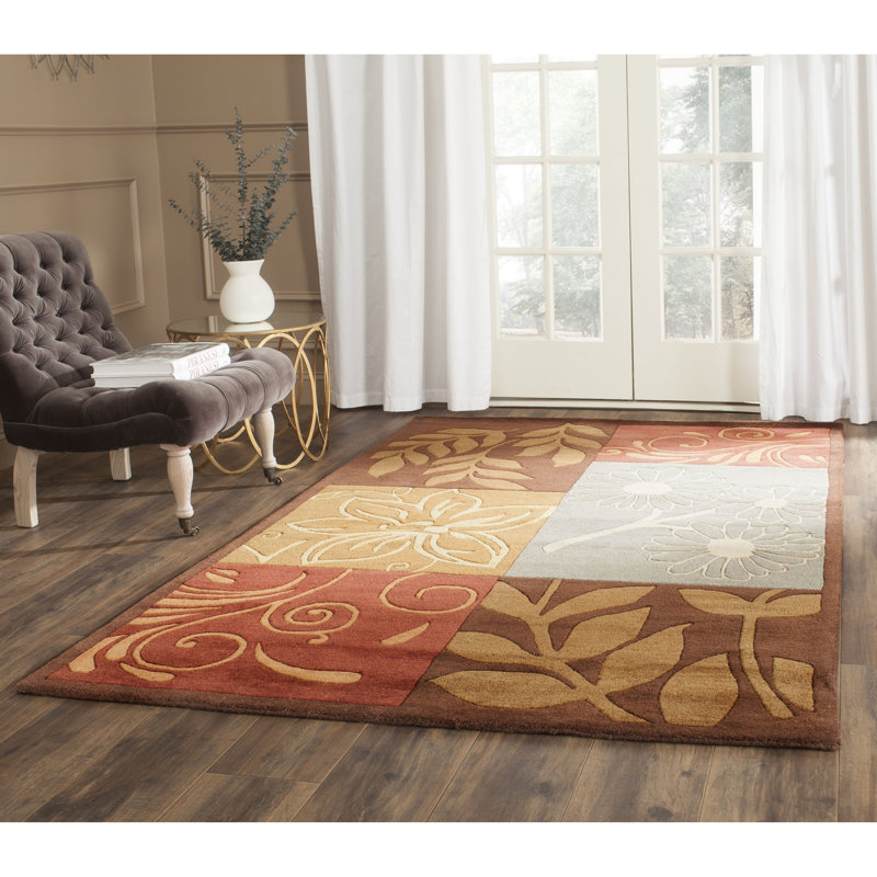 Tapis en laine / coton / latex touffeté à la main Hodgson en rouge / brun / gris, Rectangle 8 pi x 10 pi