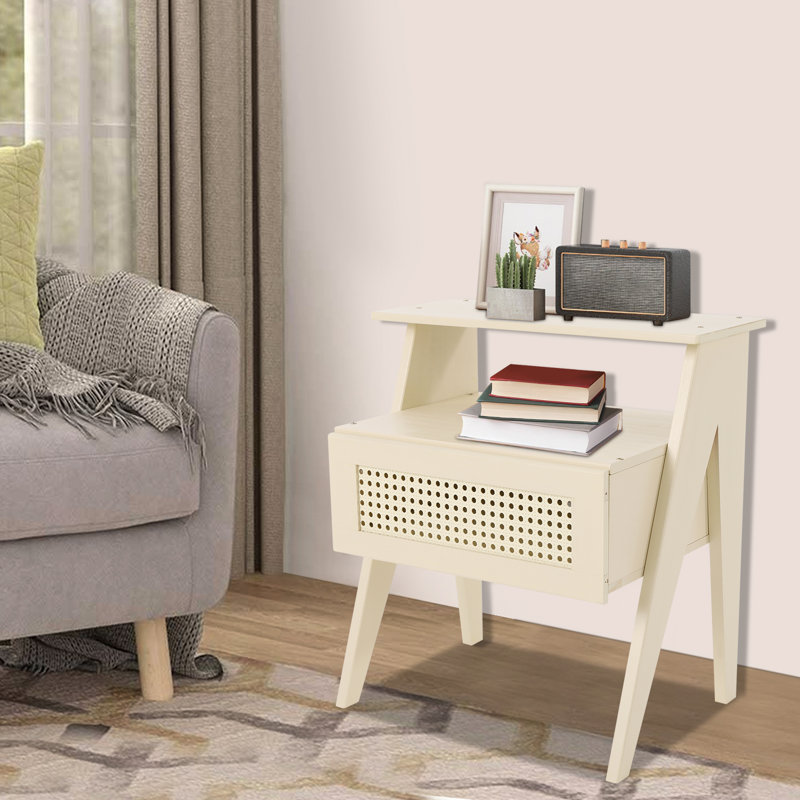 Sofa Side Table, Bedside Table With Drawer, Beige