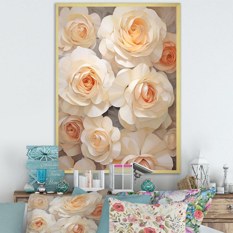 " Minimalism Beige Roses Passion IV ", Gold Single Picture Framed, 40" H x 30" W
