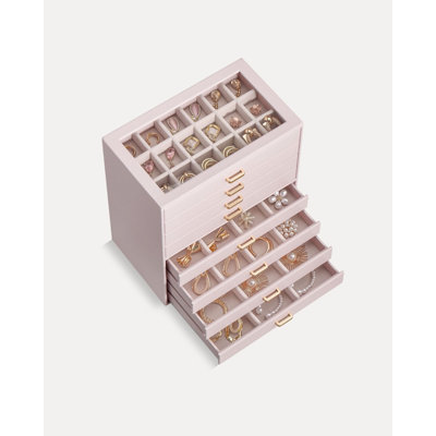 Organisateur de boucles d'oreilles, boîte à bijoux avec couvercle transparent, cadeau pour femme - Rose, 8 compartiments