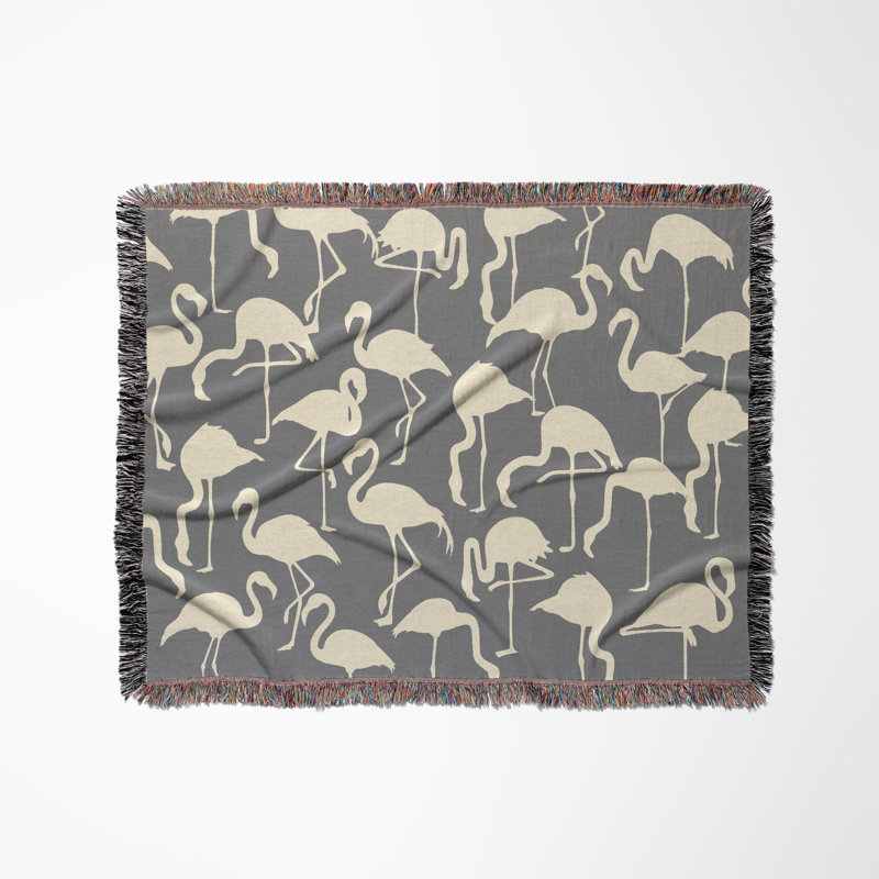 Jeté en mélange de coton Vixo Flamingo, Gris / Blanc cassé, L 80 po x l 60 po