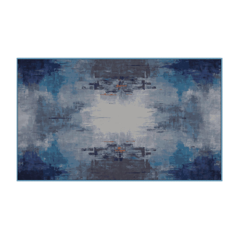 Machine Washable Blue Area Rug, Rectangle 7' x  10'