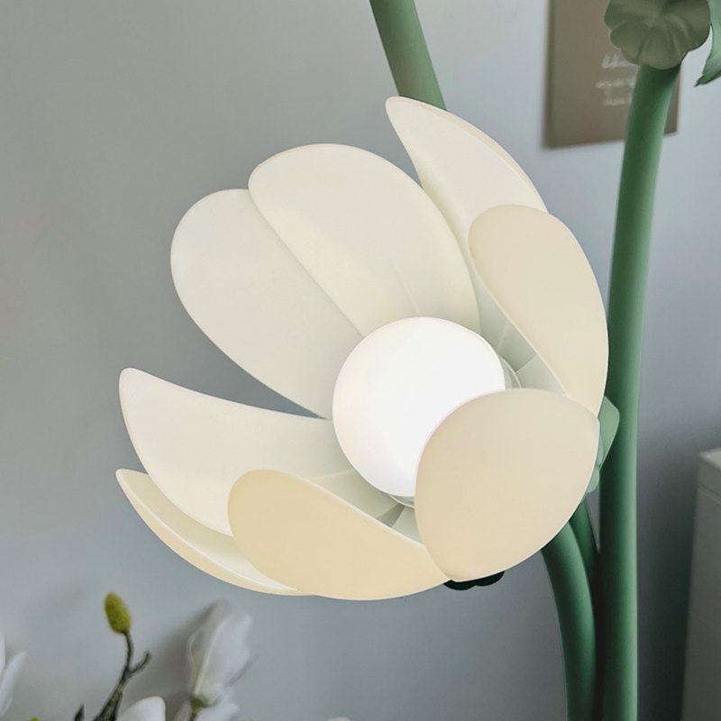 66 In. White Rustic Style 3-light Smart Dimmable Swing Arm Floor Lamp For Living Room With Resin Tulip-shaped Lampshade