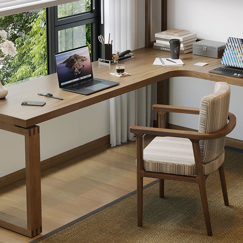 Light-walnut L-Shaped Solid Wood desk, Right Hand Facing, 74.8" H x 70.87" W x 55.12" D