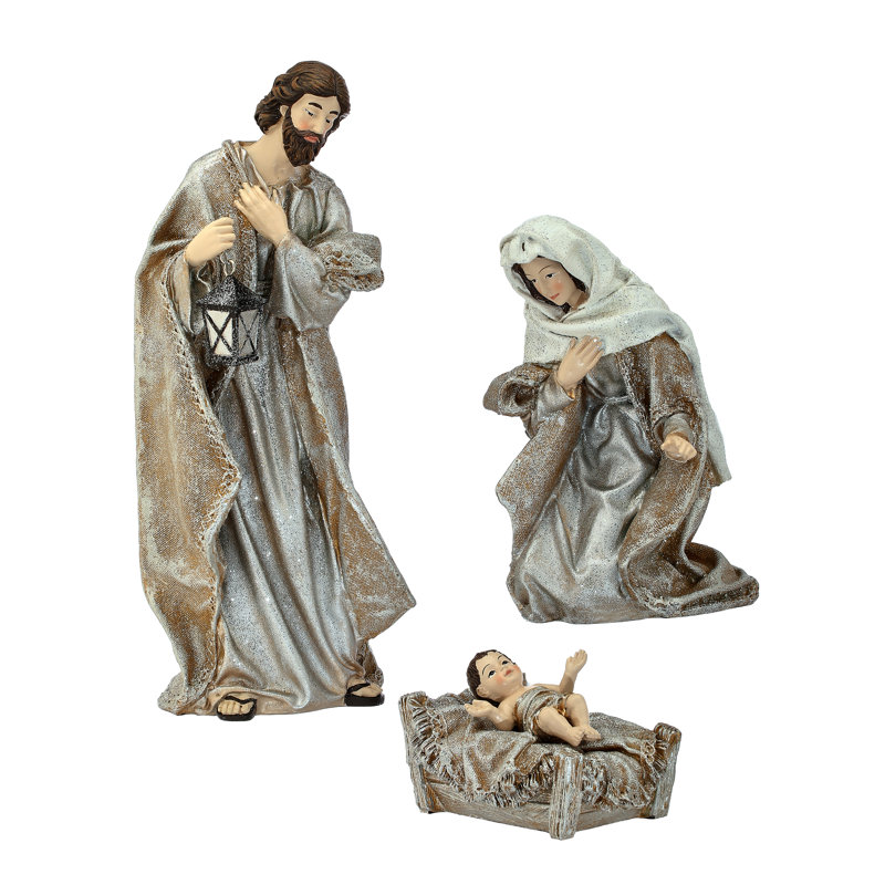 Renaissance Holy Family Resin Figurine Set with Sugar Finish