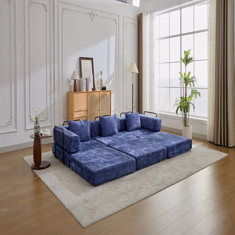 Canapé à compression, canapé-lit à plancher convertible avec structure fixe, canapé modulaire désossé, aucun assemblage requis, tissu d'ameublement en chenille