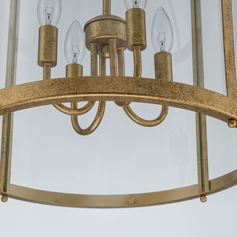 Qudarius 4-Light Dimmable Iron Drum Chandelier, Antique Gold, Transparent