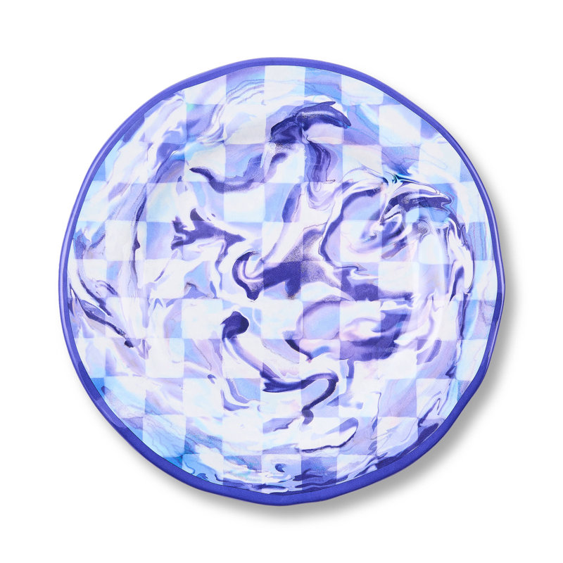 Pink Marble Check Melamine Dinner Plates, Blue