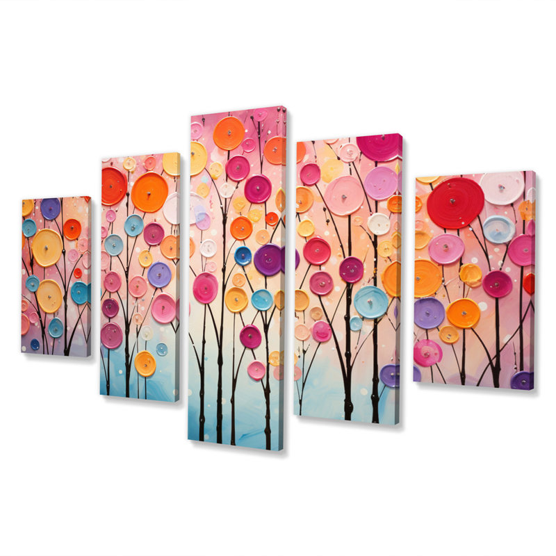 «Colorful Mid Century Retro Reflections V», impression d'art mural Mid-Century - 5 panneaux