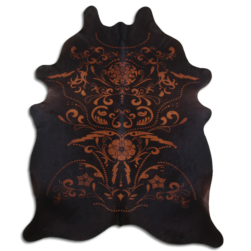 Tapis en cuir de vache brun / noir personnalisé Baroque, Nouveauté 6 pi 2 po x 7 pi 4 po