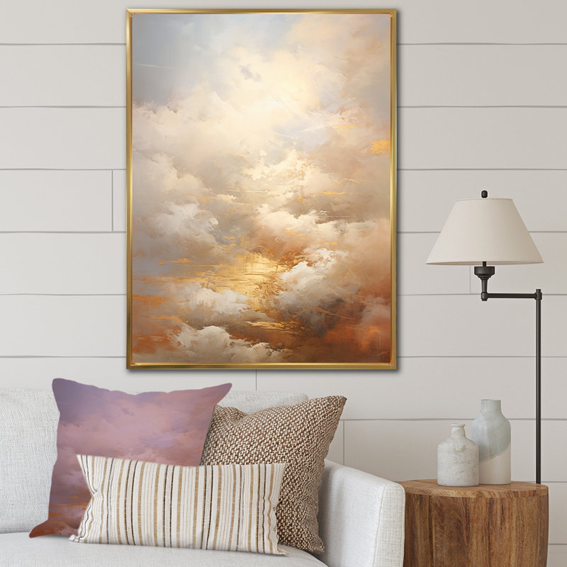«Beige Gold Minimalisme Clouds II», reproduction sur toile, H 44 po x l 34 po x P 1,5 po, Cadre flottant doré