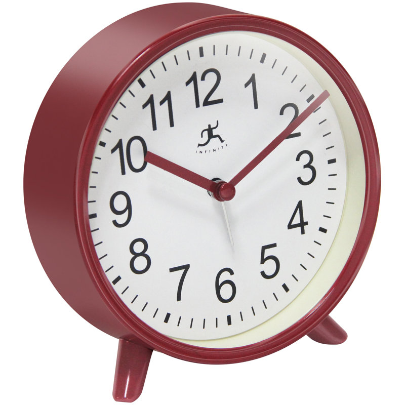 Table Clock Round Plastic Tabletop Clock with Alarm Function 5.75 Inches, Red