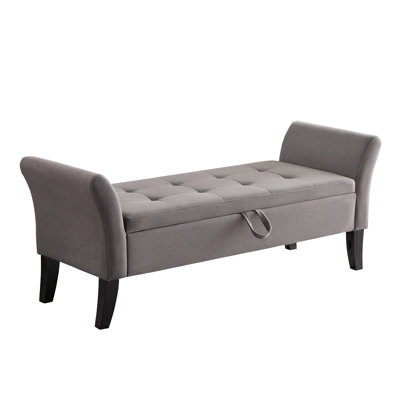 Grey Velvet 51.5" Shoe Bench With Storage - Classic Look Comfortable Foam Filling, Solid Wood Legs Ideal For Hallway, Bedroom, Living Room Bed Padding And Versatile Options Functional