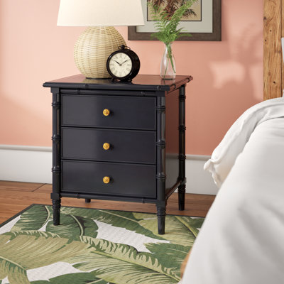 Elegant Amling 23'' W Nightstand –Glam Boho 3 Drawer Wood Chest with Bamboo Details & Neutral Finish