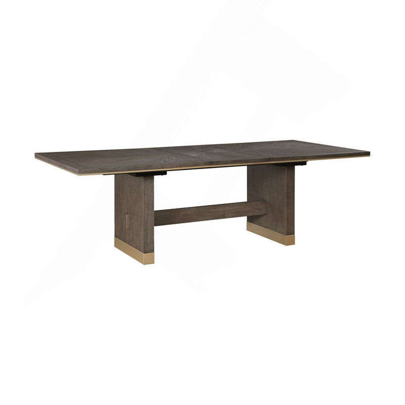 Table de salle à manger moderne avec rallonge de rangement en bois à finition brune