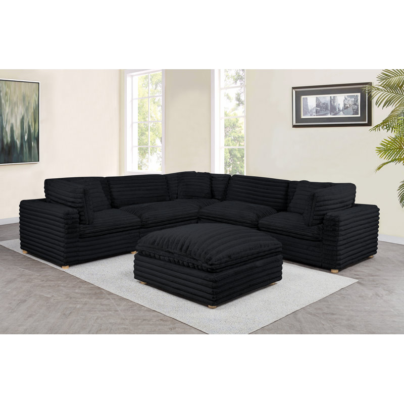 Ensemble modulaire 6 pièces en velours côtelé, Noir