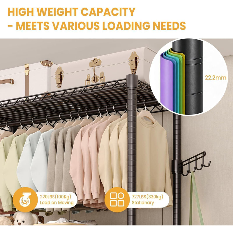 115cm Rolling Clothing Rack, Black