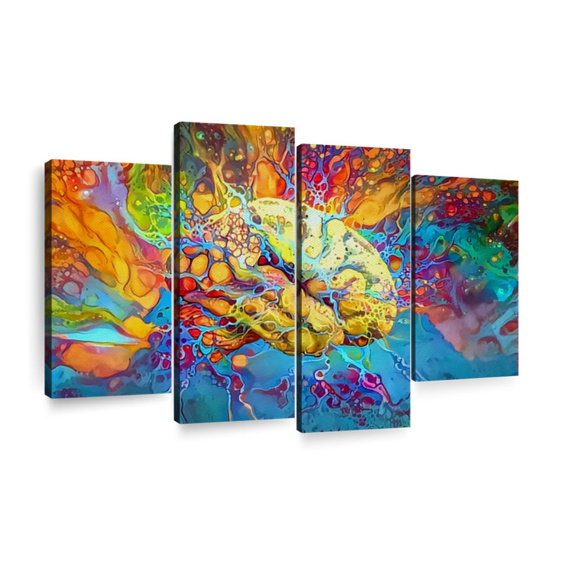 Abstract Brain On Canvas 4 Pieces Set, 42" H x 68" W x 1.25" D