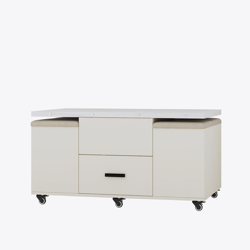 Modern Lift-Up Coffee Table with 4 Stools Set Saving Folding Dining Table