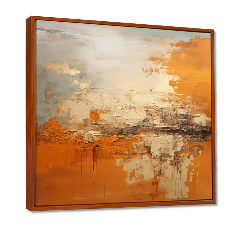 «Copper Glow», impression d'art abstrait paysage, H 16 po x l 16 po x P 1 po, Cadre flottant brun