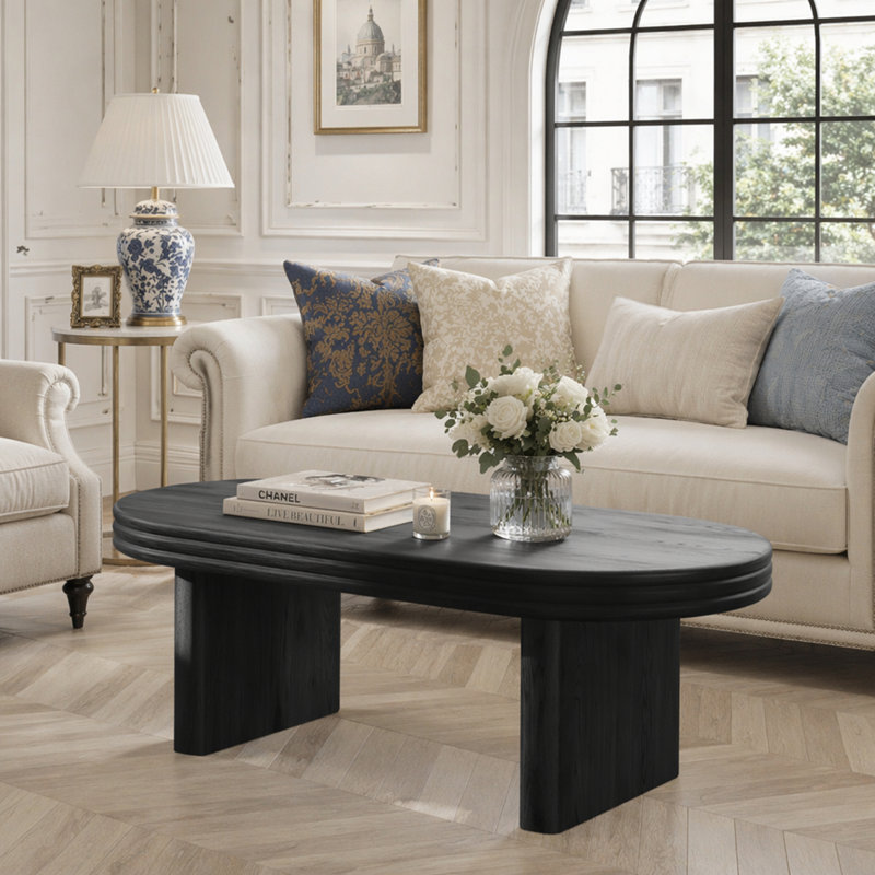 Table basse moderne cannelée ovale, Black