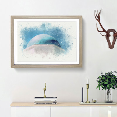 Blue Domed Church in Santorini in Abstract - Picture Frame Graphic Art Print
