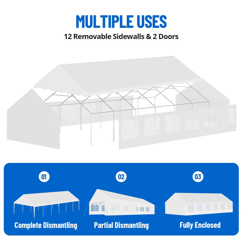 Party Tent Heavy Duty Wedding Tent Outdoor Canopy Event Shelters Galvanized Canopy Commercial Tent with Removable Sidewall Windows for Outdoor Events Wedding Birthday