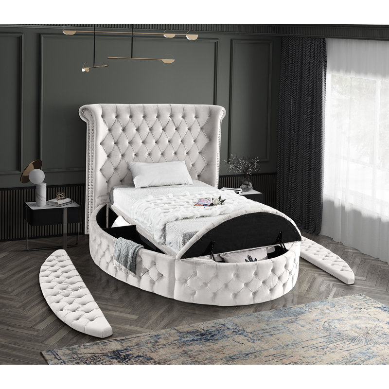 Dorgan Upholstered Wingback Bed, Twin, Cream Velvet