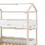 Lit superposé en forme de maison avec glissade et escalier de rangement, cadre de lit superposé en bois avec garde-corps avec tablettes de présentation-1039633008