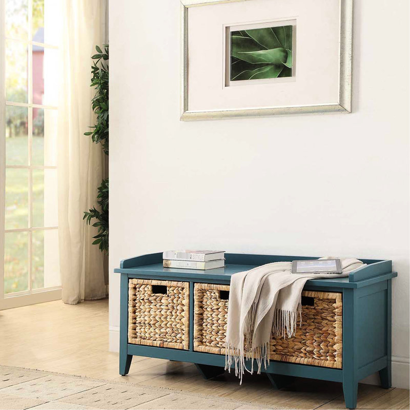 Banc de chambre en bois sarcelle avec rangement de tiroir - Polyvalent et fonctionnel