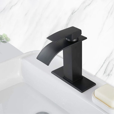 Robinet de salle de bain noir mat en cascade, poignée simple, robinet chic en acier inoxydable avec et