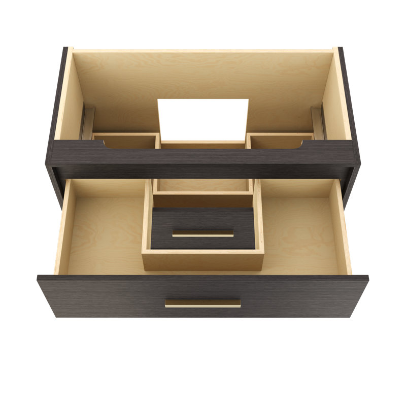Rift White Oak Two-Drawer Single Bath Vanity, Gray Weathered, Satin Gold, 42"