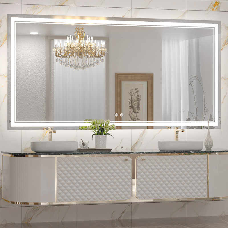 Johnn LED Lighted Bathroom Vanity Mirror 3 Color Dimmable Light & Anti-fog Wall Mirror, 36" x 72"