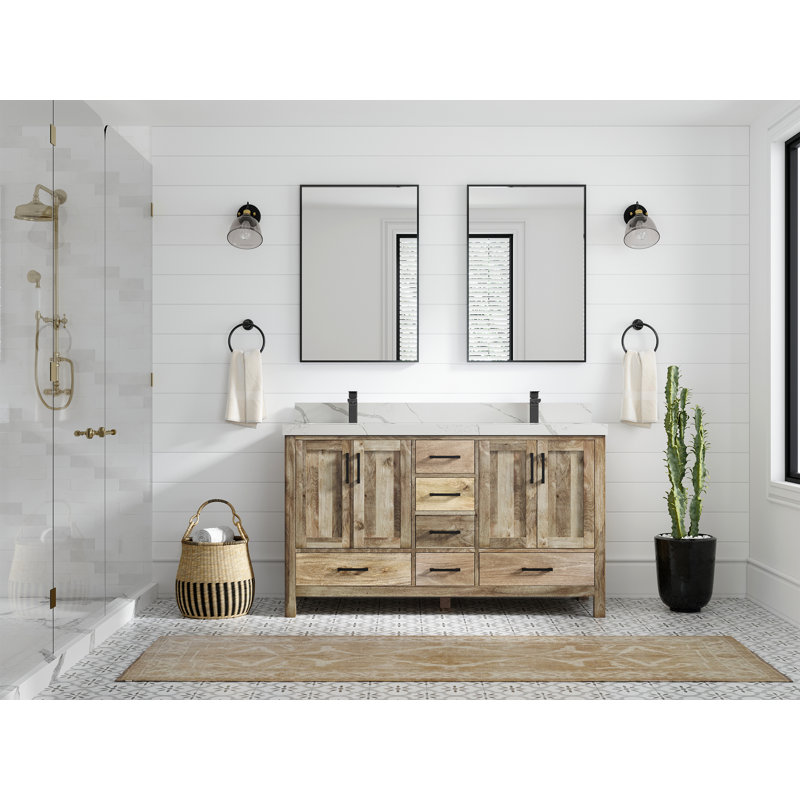 Ensemble de meuble-lavabo double 60 po Malibu, Naturel, Calacatta Laza