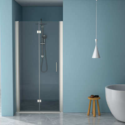 Brushed Nickel Foldable Tempered Glass 36"W X 72"H Shower Door - Water-, Space Efficient, Adjustable Characteristic With Fold Enhancing, Attribute