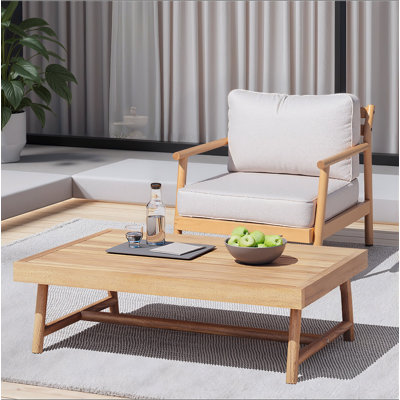 Patio Acacia Wood Chat Set, Club Chair + Coffee Table With Water-Resistant Cushion