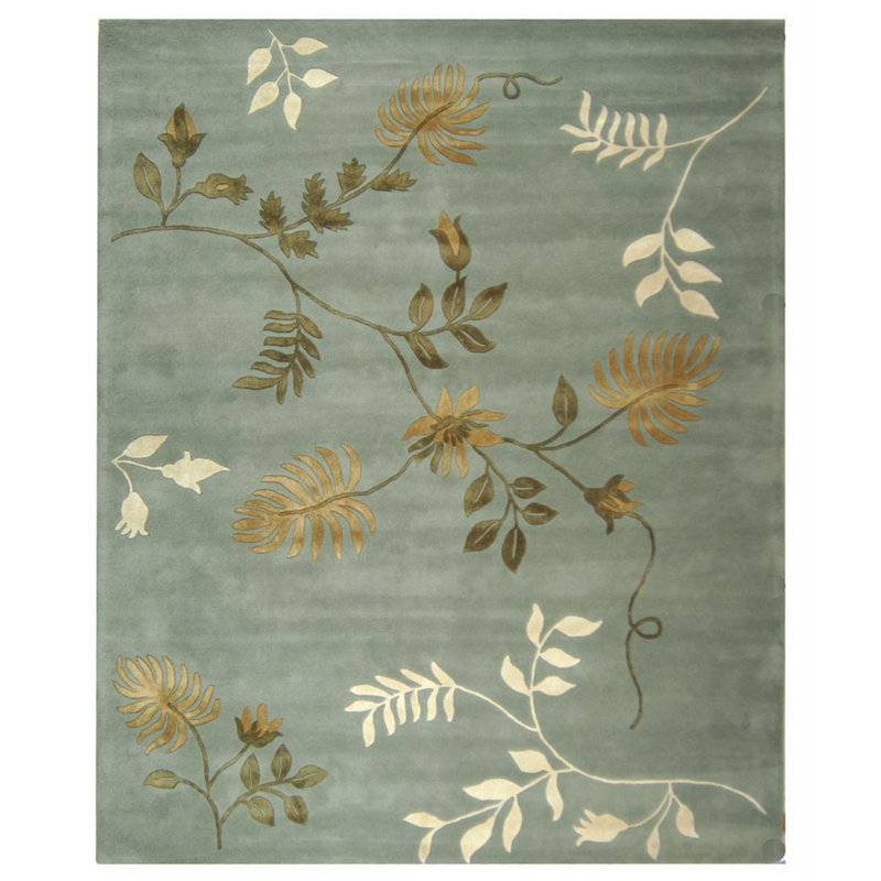 Candelo Hand Tufted Wool/Viscose Floral Rug in Light Blue/Ivory/Green, Rectangle 12' x 15'