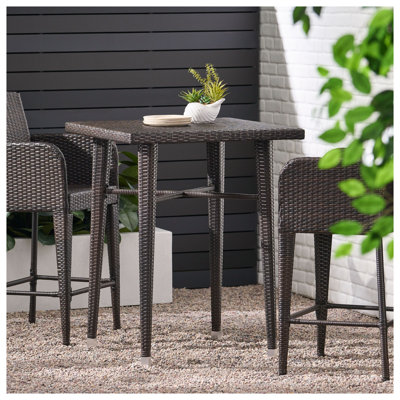 Table de bar 32,5 "carrée en osier avec cadre en fer, brun multi