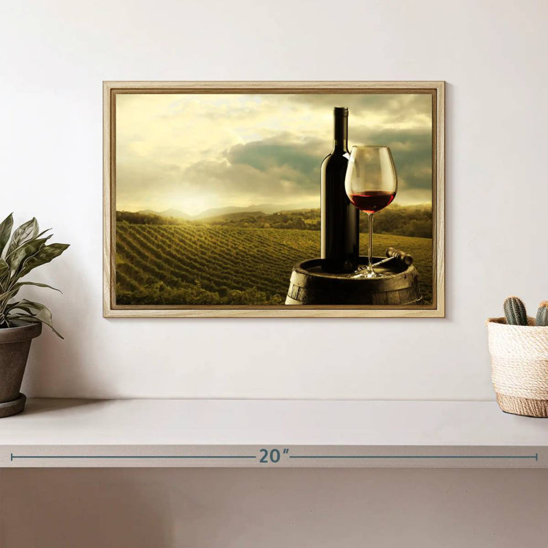 Vin rouge du vignoble, 13 po x 9 po, Cadre flottant en bois naturel