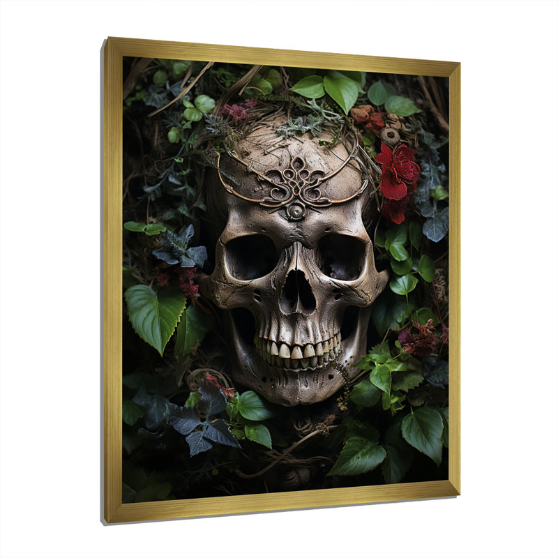 «Jungle Skull Portrait», reproduction d'art sur toile abstraite, Encadrement doré, H 32 po x l 24 po x P 1 po