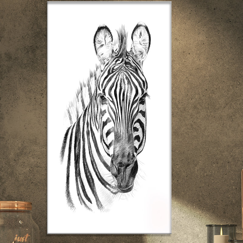 Zèbre en noir et blanc - impression sur toile tendue, H 32 po x l 16 po x P 1 po